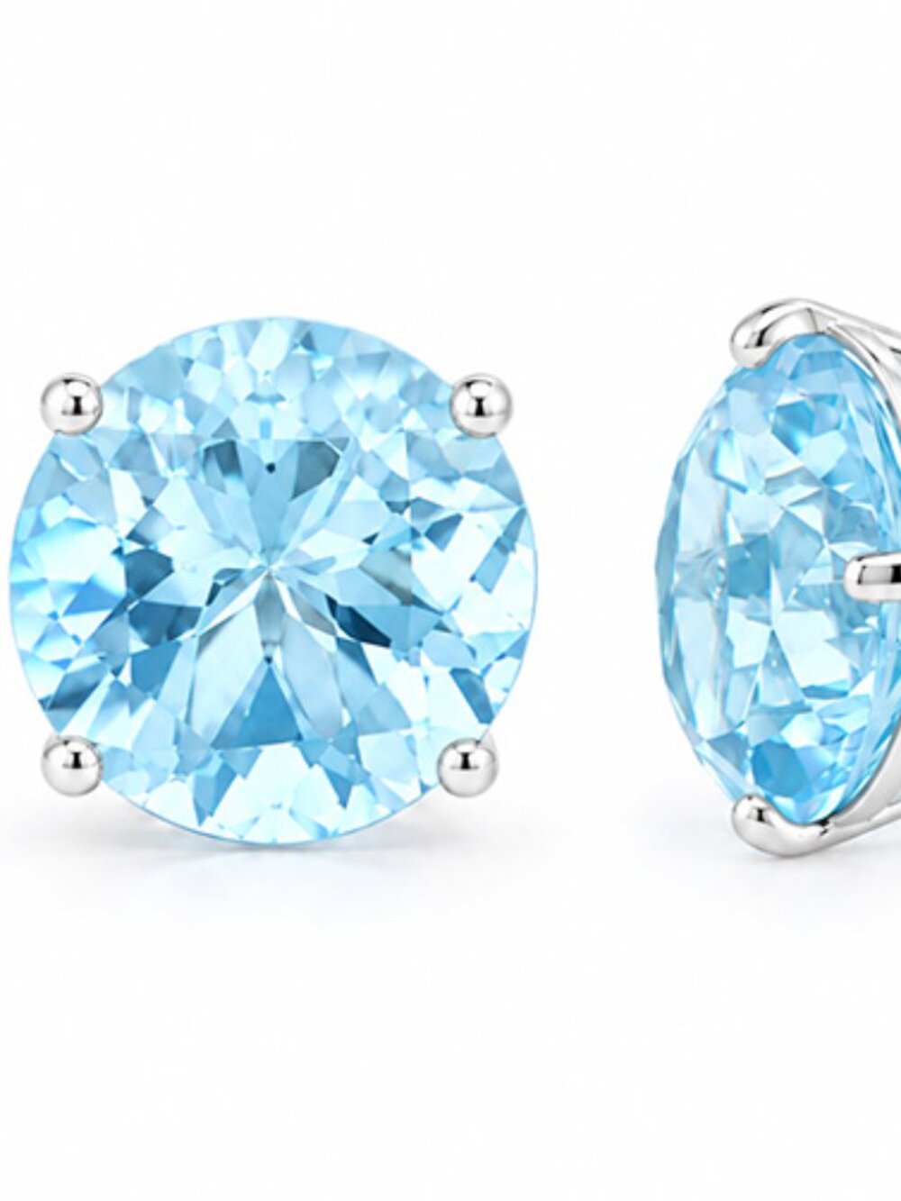 Genuine 8.90 Cts Aquamarine Stud Earrings 14k White Gold